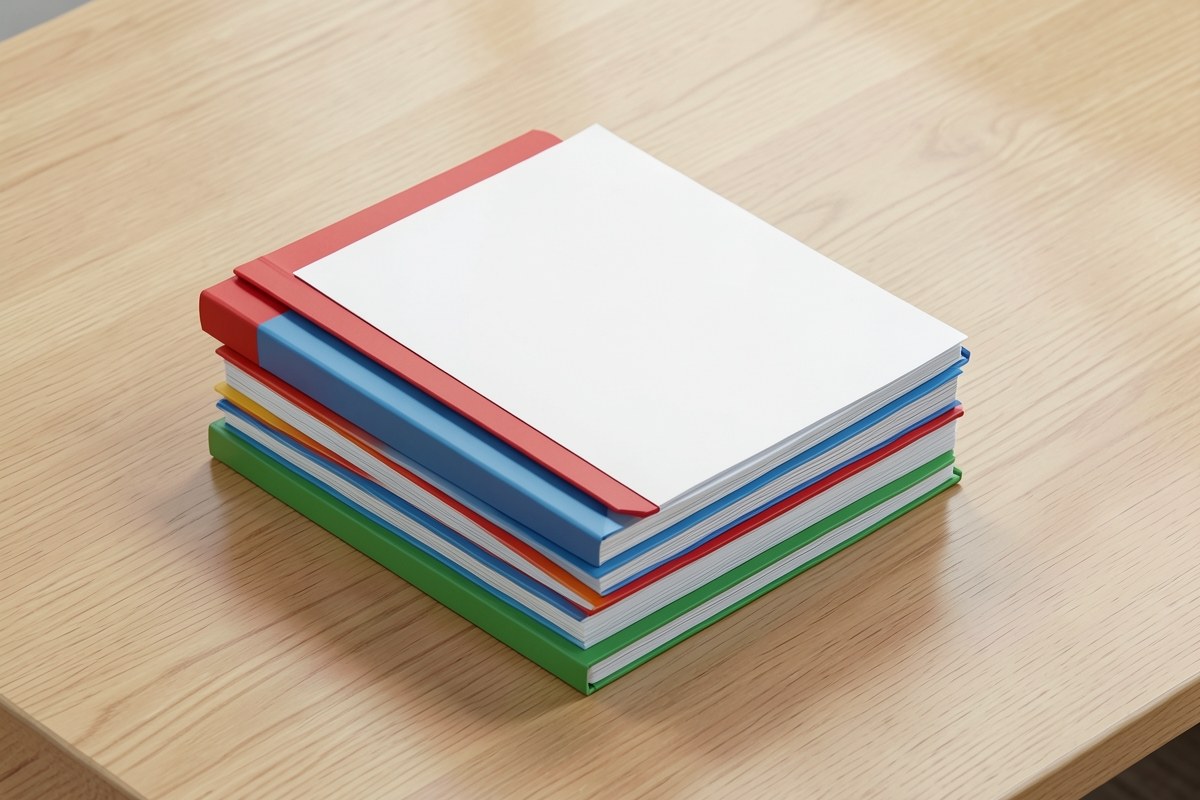 A neat stack of different documents and folders on a desk, each with a different colored tab, symbolizing various loan options.